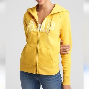 GAP Logo Full Zip Hoodie Vintage Sweatshirt Yellow Navy Blue White L